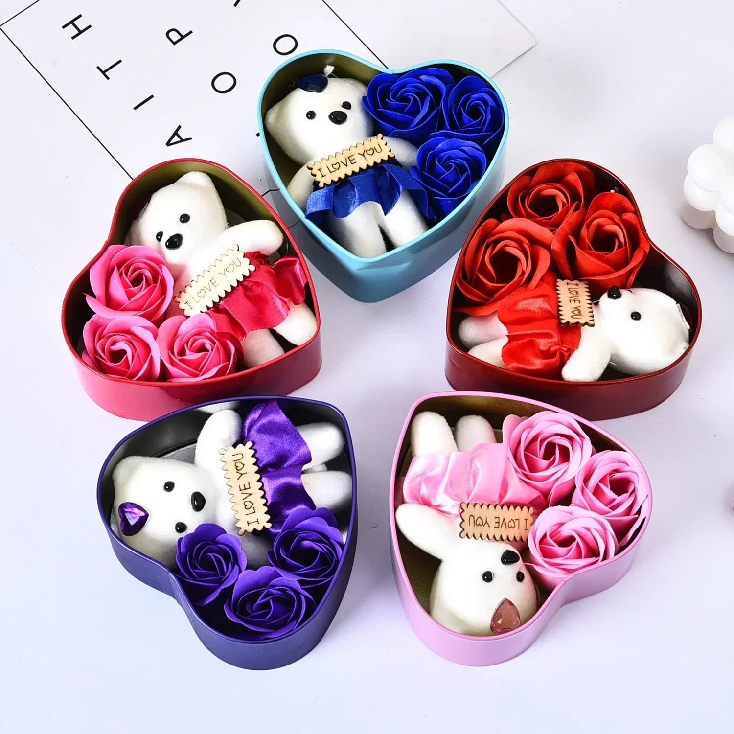 Valentine's Day Bear Rose Gift Box Romantic Flower Bear Bouquet Wedding Birthday Party Decoration Home Decor Gift for Girlfriend