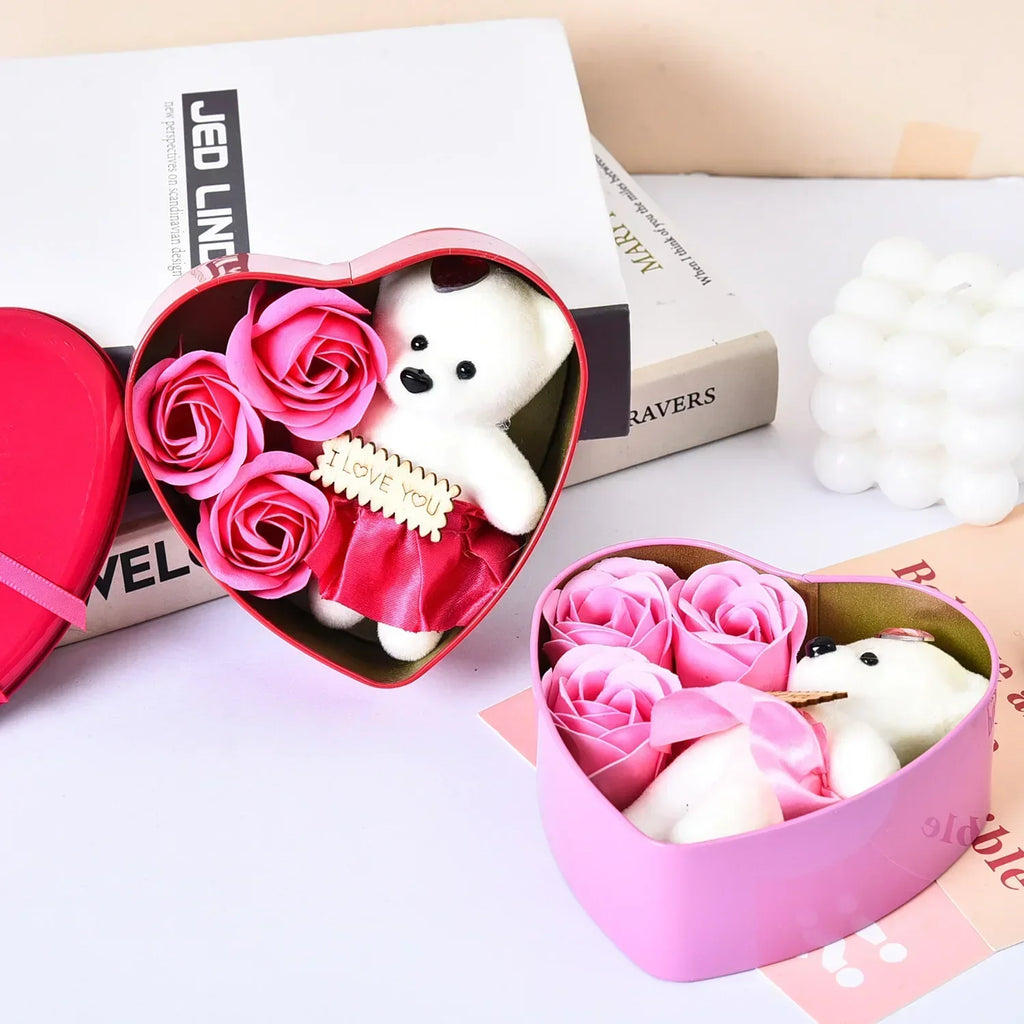 Valentine's Day Bear Rose Gift Box Romantic Flower Bear Bouquet Wedding Birthday Party Decoration Home Decor Gift for Girlfriend
