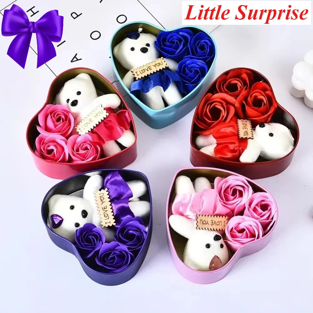Valentine's Day Bear Rose Gift Box Romantic Flower Bear Bouquet Wedding Birthday Party Decoration Home Decor Gift for Girlfriend