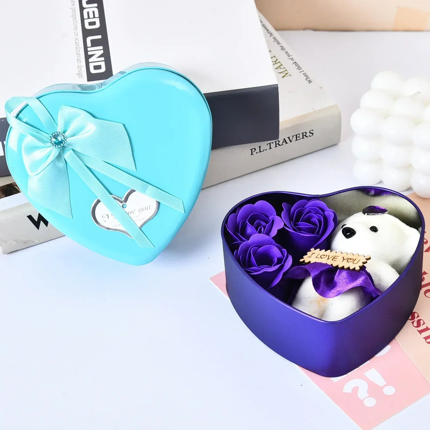 Valentine's Day Bear Rose Gift Box Romantic Flower Bear Bouquet Wedding Birthday Party Decoration Home Decor Gift for Girlfriend