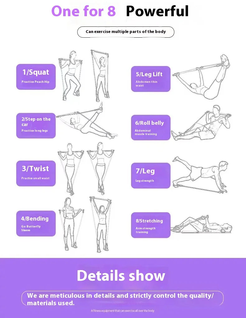 Pilates Stick - Adjustable Fitness Bar for Home Workout, Yoga, Stretching & Toning - Portable Exercise Rod with Elastic Bands