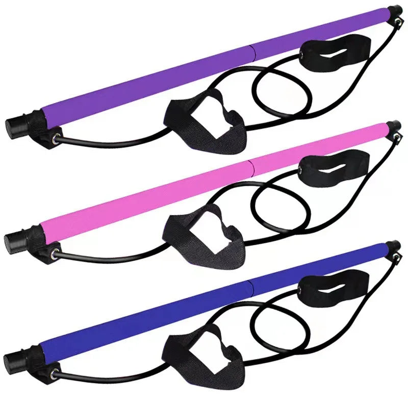 Pilates Stick - Adjustable Fitness Bar for Home Workout, Yoga, Stretching & Toning - Portable Exercise Rod with Elastic Bands