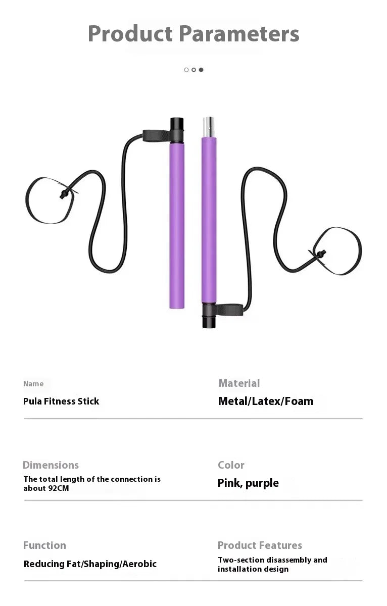 Pilates Stick - Adjustable Fitness Bar for Home Workout, Yoga, Stretching & Toning - Portable Exercise Rod with Elastic Bands